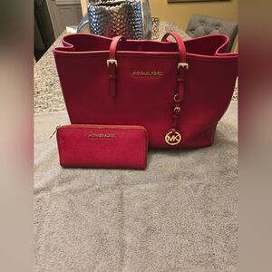 Michael Kors Vibrant Red Tote and Wallet